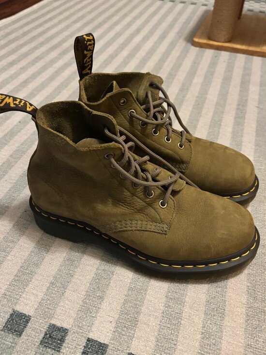 Dr. Martens Shoes - Dr. Martens 101 Tumbled Nubuck Leather Women's Lace-up Boots Olive Size EU 39